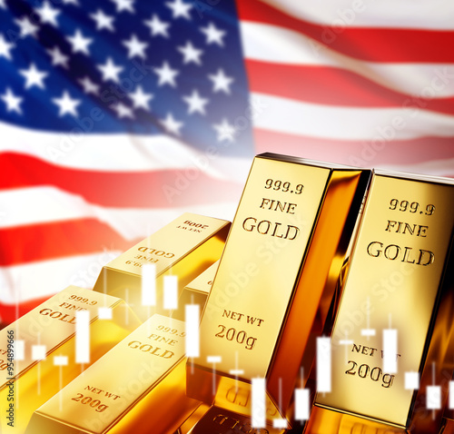 Gold bars with USA flag. Pr...