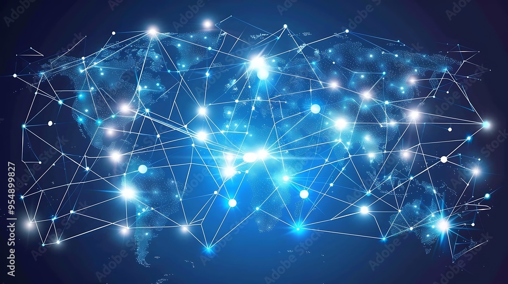 Abstract Illustration of a global network with lines connecting nodes. This represents worldwide connectivity and the flow of information. Abstract Illustration of a global network with lines connecting nodes. This represents worldwide connectivity and the flow of information.