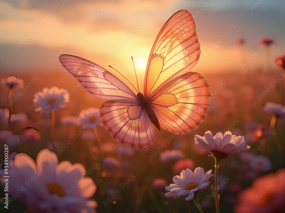 A transparent-winged butterfly fluttering over a vibrant meadow at sunrise is a stunning sight that highlights the beauty of nature A transparent-winged butterfly fluttering over a vibrant meadow at sunrise is a stunning sight that highlights the beauty of nature