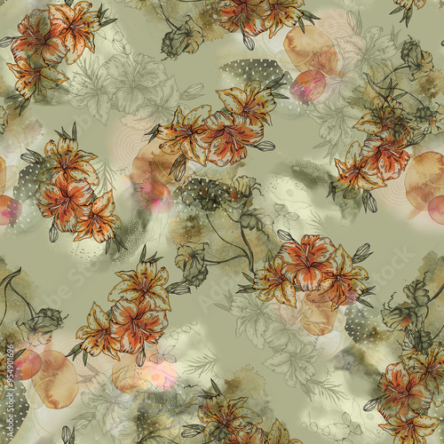 textile digital print seamless floal patternm with textural background photo