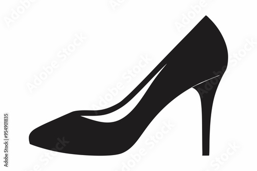 Women shoe vector icon, Black high heel Shoe silhouette
