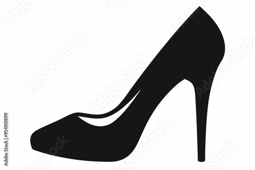 Women shoe vector icon, Black high heel Shoe silhouette
