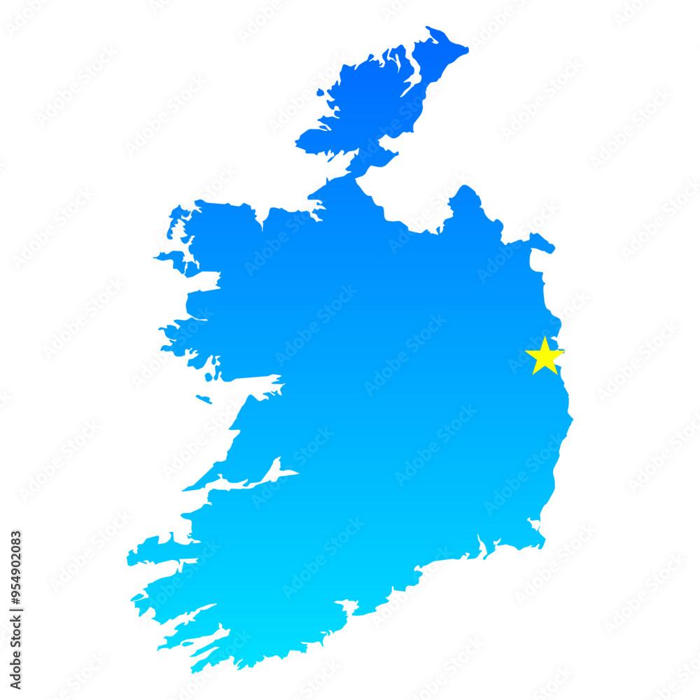 Naklejka premium Map of Ireland with its capital Dublin in professional blue style
