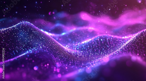 Abstract Purple and Blue Neon Lights Background with Glowing Particles