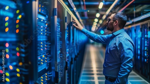 Envision a team of IT professionals maintaining a data center. Rows of servers and networking equipment hum quietly as technicians monitor systems, perform updates, and troubleshoot issues. 