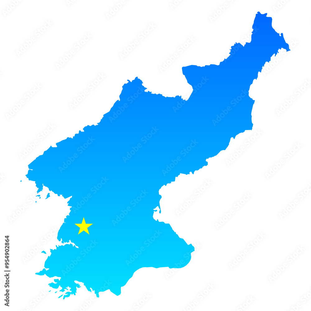 Obraz premium Map of North Korea with its capital Pyongyang in professional blue style