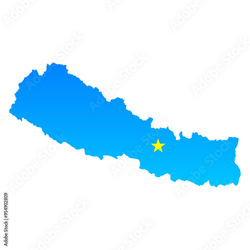 Map of Nepal with its capital Kathmandu in professional blue style