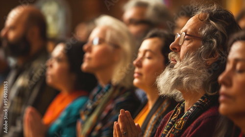 Diverse group of people meditating in a serene indoor setting