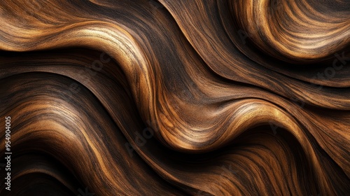 Abstract Wavy Wooden Texture Background - Rich Brown and Black Tones