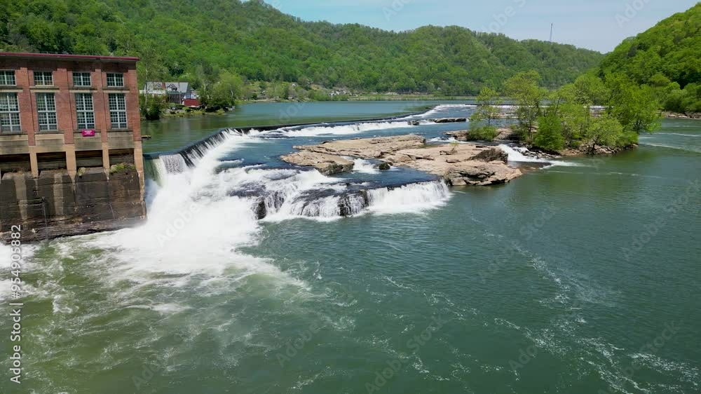 Aerial view of Kanawha Falls, West Virginia along waterfalls Aerial view of Kanawha Falls, West Virginia along waterfalls