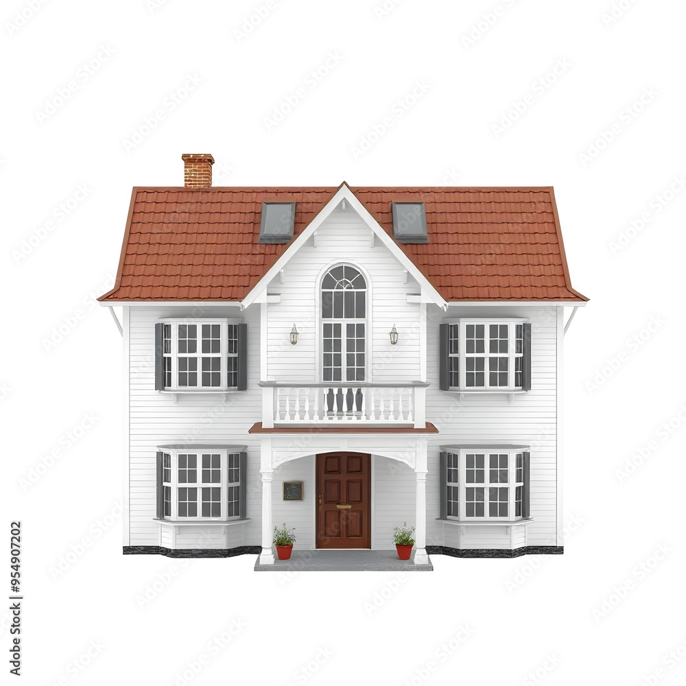 3D render of house front isolated on transparent background. Real estate vector illustration. 3D render of house front isolated on transparent background. Real estate vector illustration.