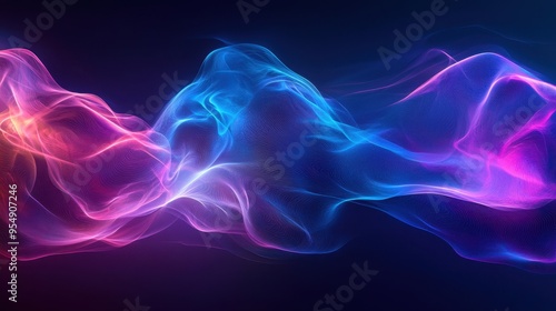 Abstract Neon Blue and Pink Wavy Lines on Dark Background - Futuristic Technology and Digital Design Concept.