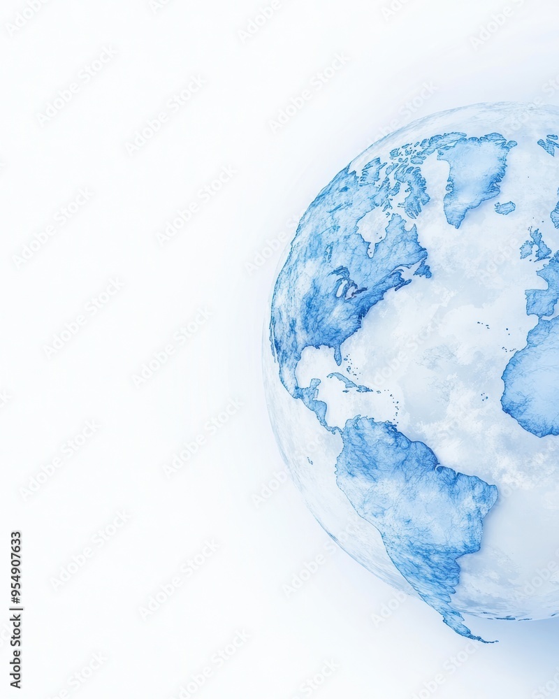 Obraz premium A serene watercolor representation of Earth, showcasing blue hues and details of continents, perfect for travel and nature themes.