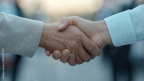 Post-Interview Handshake: Successful Business Meeting Depicted in Suits, Fostering Trust and Professionalism in Office Setting, Graphic Resources, Brochure, Advertising,