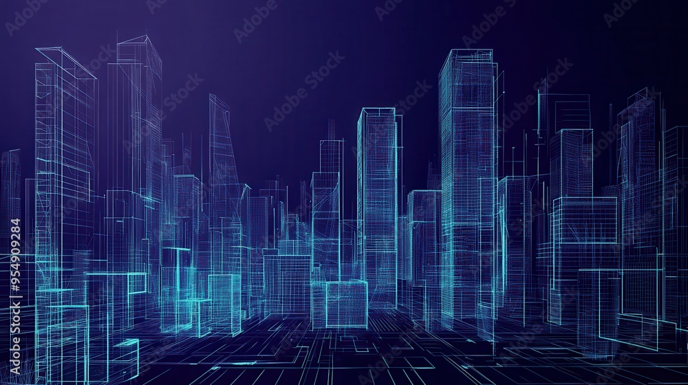 Abstract Wireframe Cityscape - Futuristic Urban Architecture Illustration. Abstract Wireframe Cityscape - Futuristic Urban Architecture Illustration.