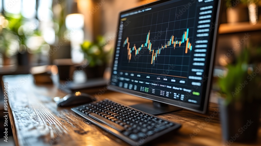 Financial accounting analysis with a digital marketing plan on a computer screen, showing a growth chart and business graph. Financial accounting analysis with a digital marketing plan on a computer screen, showing a growth chart and business graph.