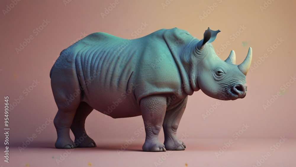 Fototapeta premium White Rhino Standing on Pink Background African Wildlife Endangered Animal Nature Conservation Safari Animal Portrait Wilderness Wild Animal 
