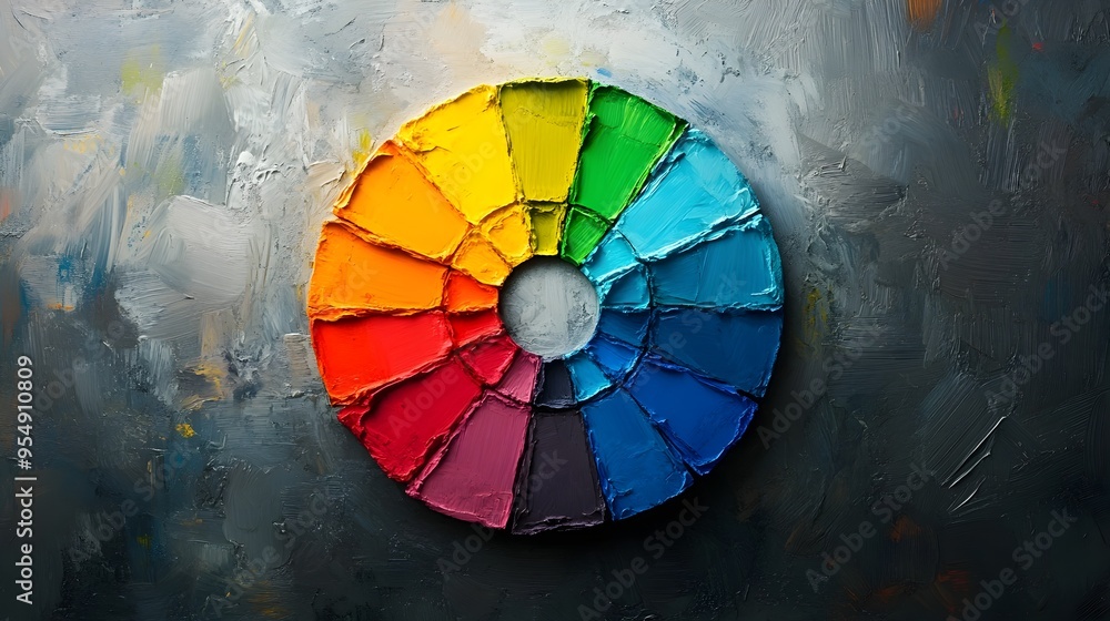 Fototapeta premium Vibrant Textured Color Wheel with Organic Brushstrokes and Gradient Segments