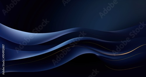 A smooth, flowing abstract design with dark blue tones and subtle golden accents, creating a sense of depth and elegance.