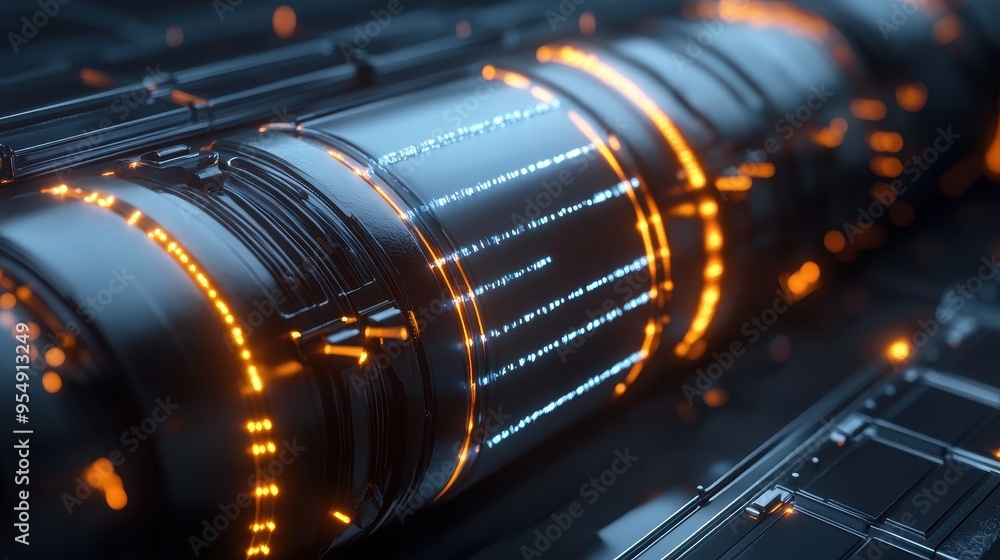 Futuristic Sci-Fi Technology with Orange and Blue Lights - Abstract Background Futuristic Sci-Fi Technology with Orange and Blue Lights - Abstract Background