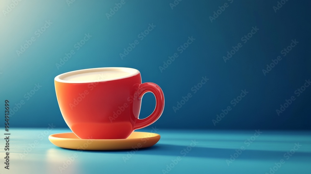 A vibrant red coffee cup sits on a yellow saucer against a blue background, capturing a moment of relaxation and warmth. A vibrant red coffee cup sits on a yellow saucer against a blue background, capturing a moment of relaxation and warmth.