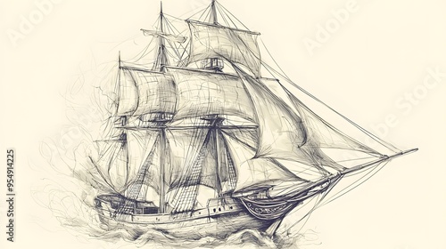 Sketch of a sailing ship.