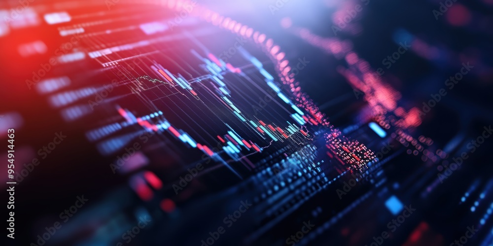 Obraz premium Dynamic abstract representation of financial data, showcasing vibrant colors and intricate patterns, ideal for technology and finance themes.