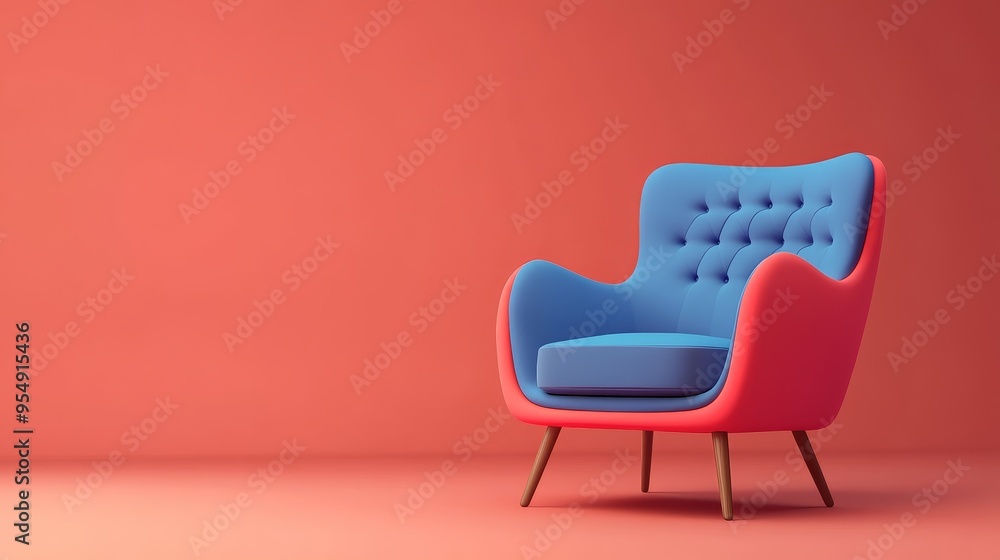 Stylish armchair in vibrant blue and pink hues, set against a coral backdrop, perfect for modern interior design inspiration. Stylish armchair in vibrant blue and pink hues, set against a coral backdrop, perfect for modern interior design inspiration.