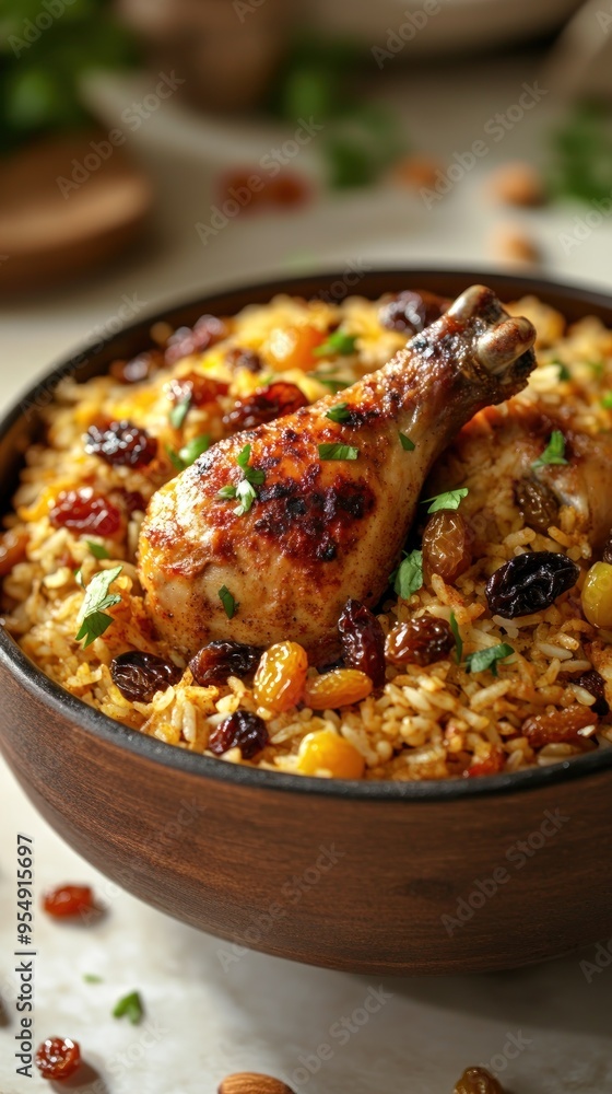 Roasted Chicken Leg and Rice Pilaf with Raisins and Almonds Roasted Chicken Leg and Rice Pilaf with Raisins and Almonds