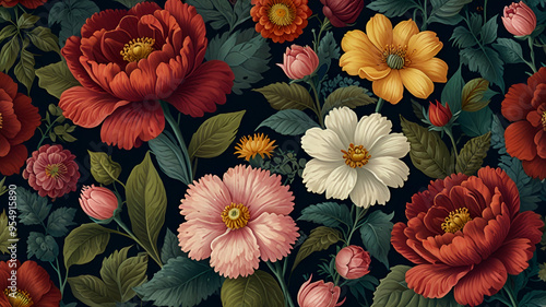 Wallpaper Mural Floral fantasy - Create an elegant, botanical-inspired wallpaper with lush, detailed flowers and enchanting patterns. Background Torontodigital.ca