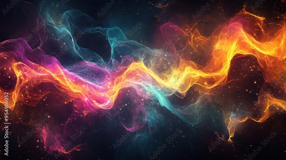Abstract Cosmic Nebula with Vibrant Colors and Glittering Dust - Digital Art Background Abstract Cosmic Nebula with Vibrant Colors and Glittering Dust - Digital Art Background