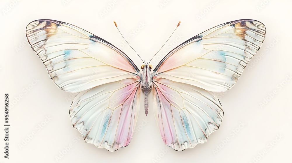 White Butterfly with Pink and Blue Hues. White Butterfly with Pink and Blue Hues.