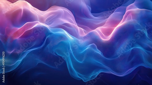 Abstract Blue and Pink Wavy Lines Background - Digital Art, Technology, Graphic Design, Modern, Futuristic.