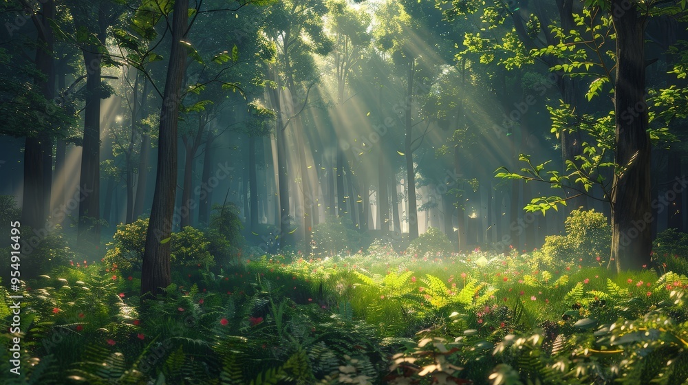 Immerse yourself in the tranquility of a quiet forest glade, where the sunlight streams through gaps in the trees, illuminating a carpet of ferns and wildflowers. Immerse yourself in the tranquility of a quiet forest glade, where the sunlight streams through gaps in the trees, illuminating a carpet of ferns and wildflowers.