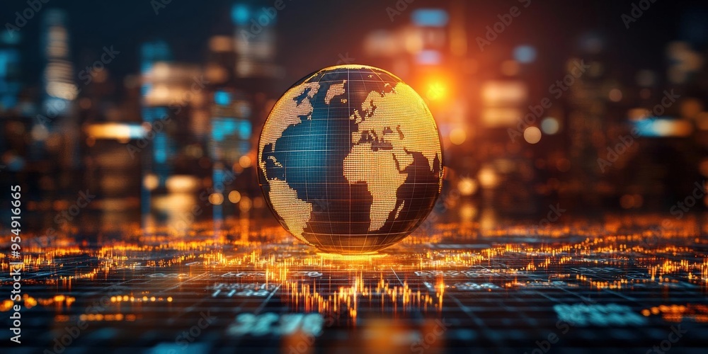 A futuristic digital representation of the Earth with glowing data streams and a city skyline backdrop, symbolizing global connectivity. A futuristic digital representation of the Earth with glowing data streams and a city skyline backdrop, symbolizing global connectivity.