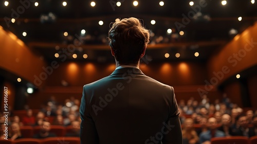 Speaker Addressing Audience on Stage in Auditorium