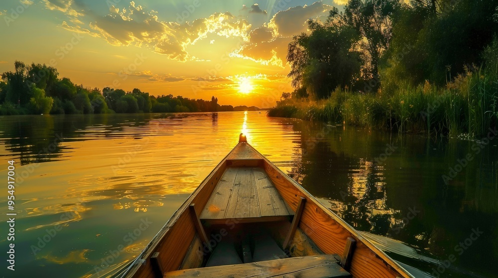 Picture a boat ride on a tranquil river or lake, with the sun setting in the distance and the water shimmering with golden hues. Picture a boat ride on a tranquil river or lake, with the sun setting in the distance and the water shimmering with golden hues.