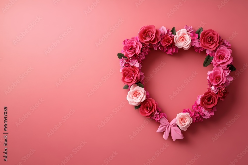 A beautiful heart-shaped floral wreath made of vibrant pink and rose-colored flowers, perfect for romantic occasions and decor. A beautiful heart-shaped floral wreath made of vibrant pink and rose-colored flowers, perfect for romantic occasions and decor.