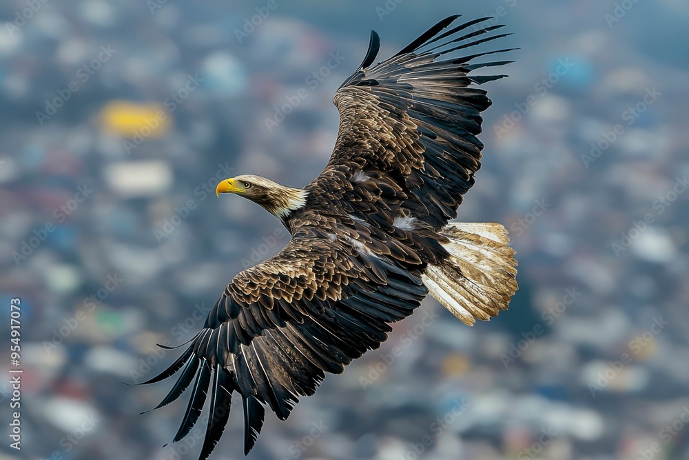 White-tailed Eagle in Flight with Blurred Background White-tailed Eagle in Flight with Blurred Background