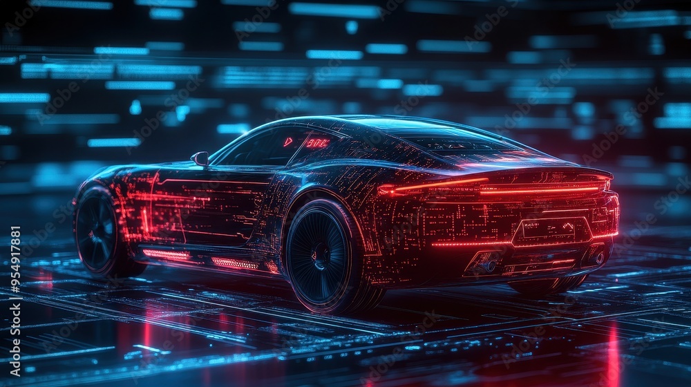 Futuristic Car with Neon Lights and Digital Circuitry - Cyberpunk Concept Futuristic Car with Neon Lights and Digital Circuitry - Cyberpunk Concept