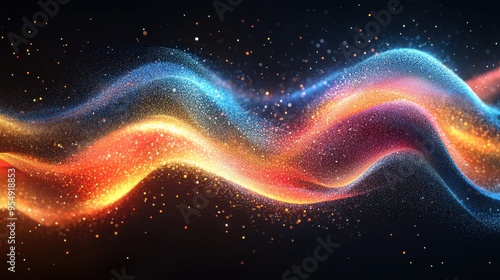 Abstract Background of Glowing Blue and Orange Particles in Motion