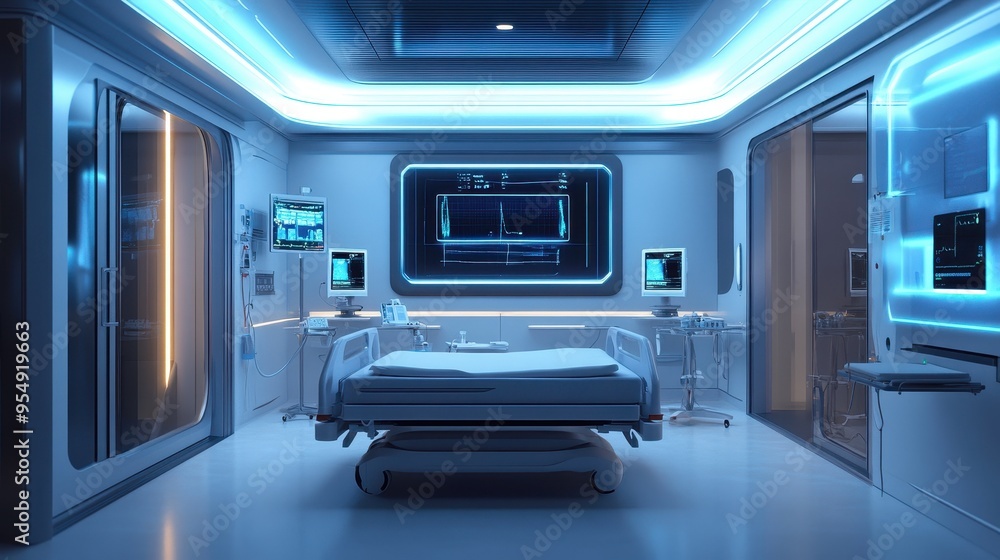 Futuristic Hospital Room with Advanced Medical Equipment Futuristic Hospital Room with Advanced Medical Equipment