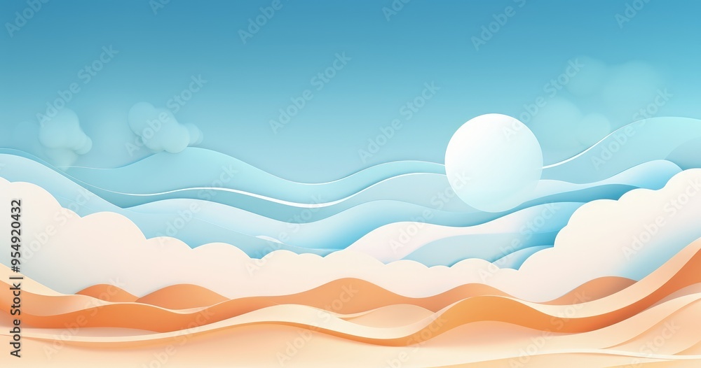 A serene landscape featuring soft waves and a large sun, creating a tranquil atmosphere. A serene landscape featuring soft waves and a large sun, creating a tranquil atmosphere.