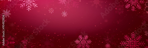 Red festive background with a pattern of snowflakes in shades of dark pink and burgundy, perfect for creating an elegant winter-themed design or festive Christmas banner.