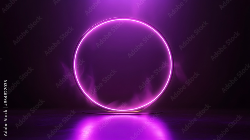 Obraz premium Technology purple circle light stage on black background