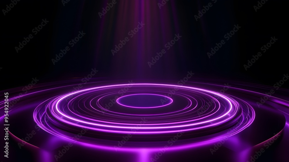 Obraz premium Technology purple circle light stage on black background