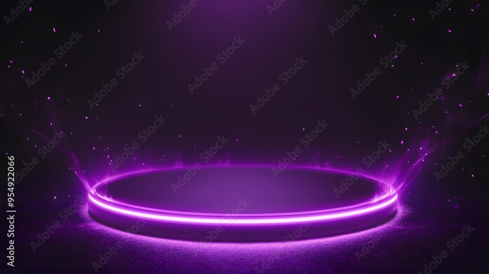 Obraz premium Technology purple circle light stage on black background