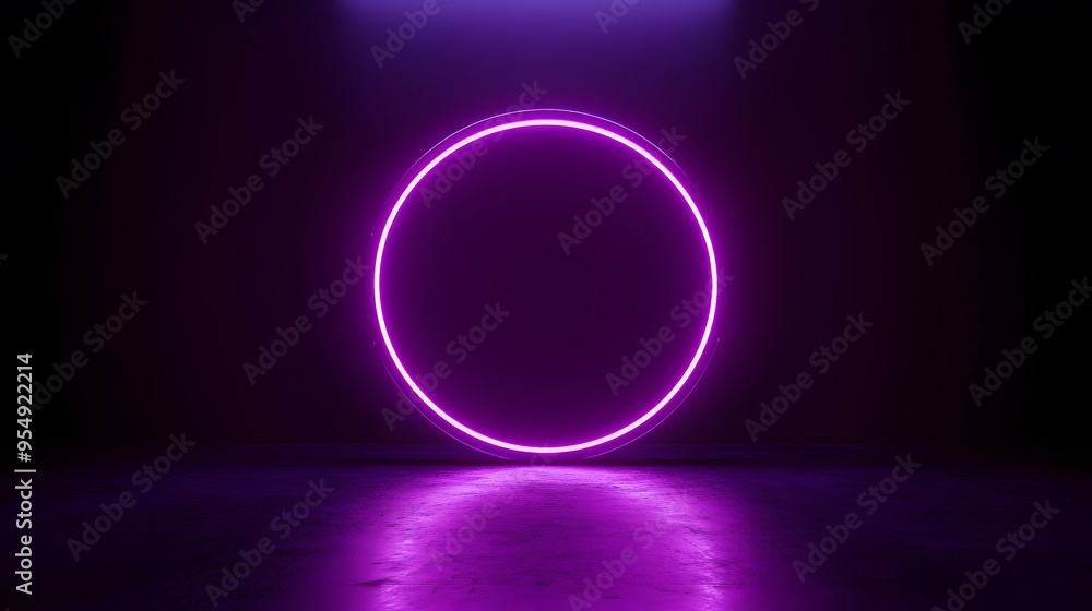 Obraz premium Technology purple circle light stage on black background