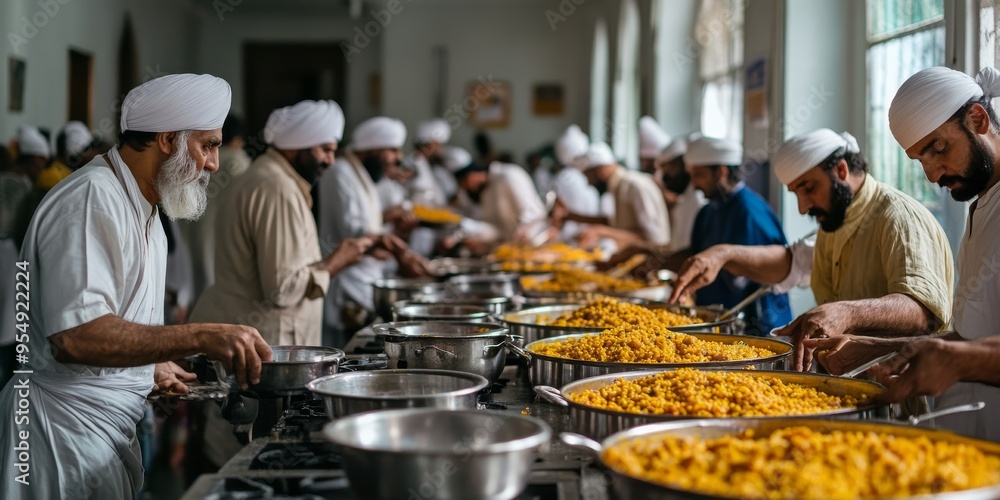 Bustling Sikh Temple Kitchen Preparing Langar Communal Meal
Bustling Sikh Temple Kitchen Preparing Langar Communal Meal