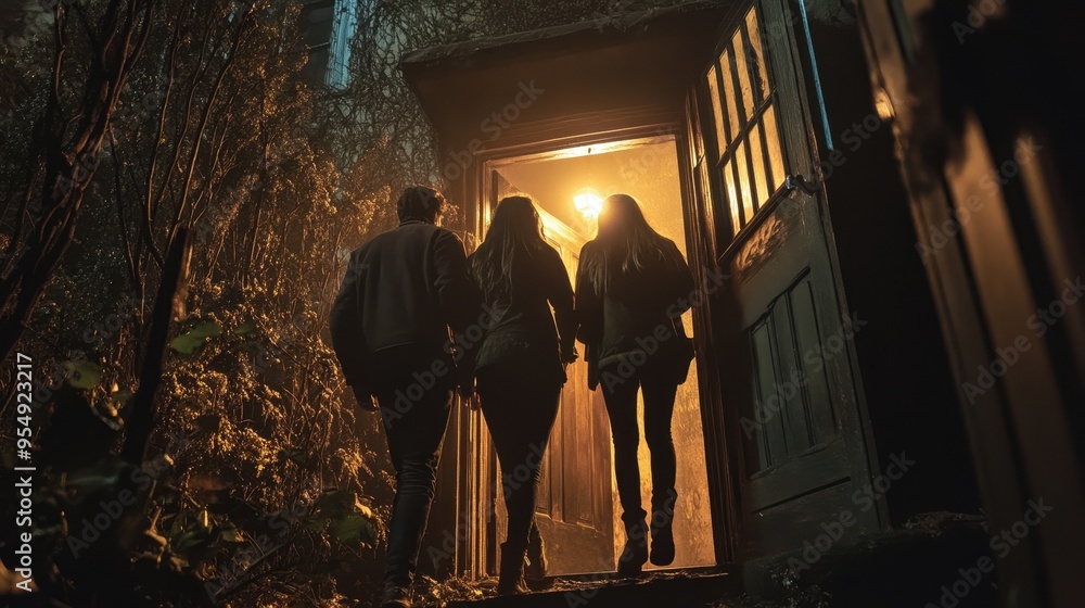 Mysterious Figures Emerge from the Shadows in the Dimly Lit Cabin Mysterious Figures Emerge from the Shadows in the Dimly Lit Cabin